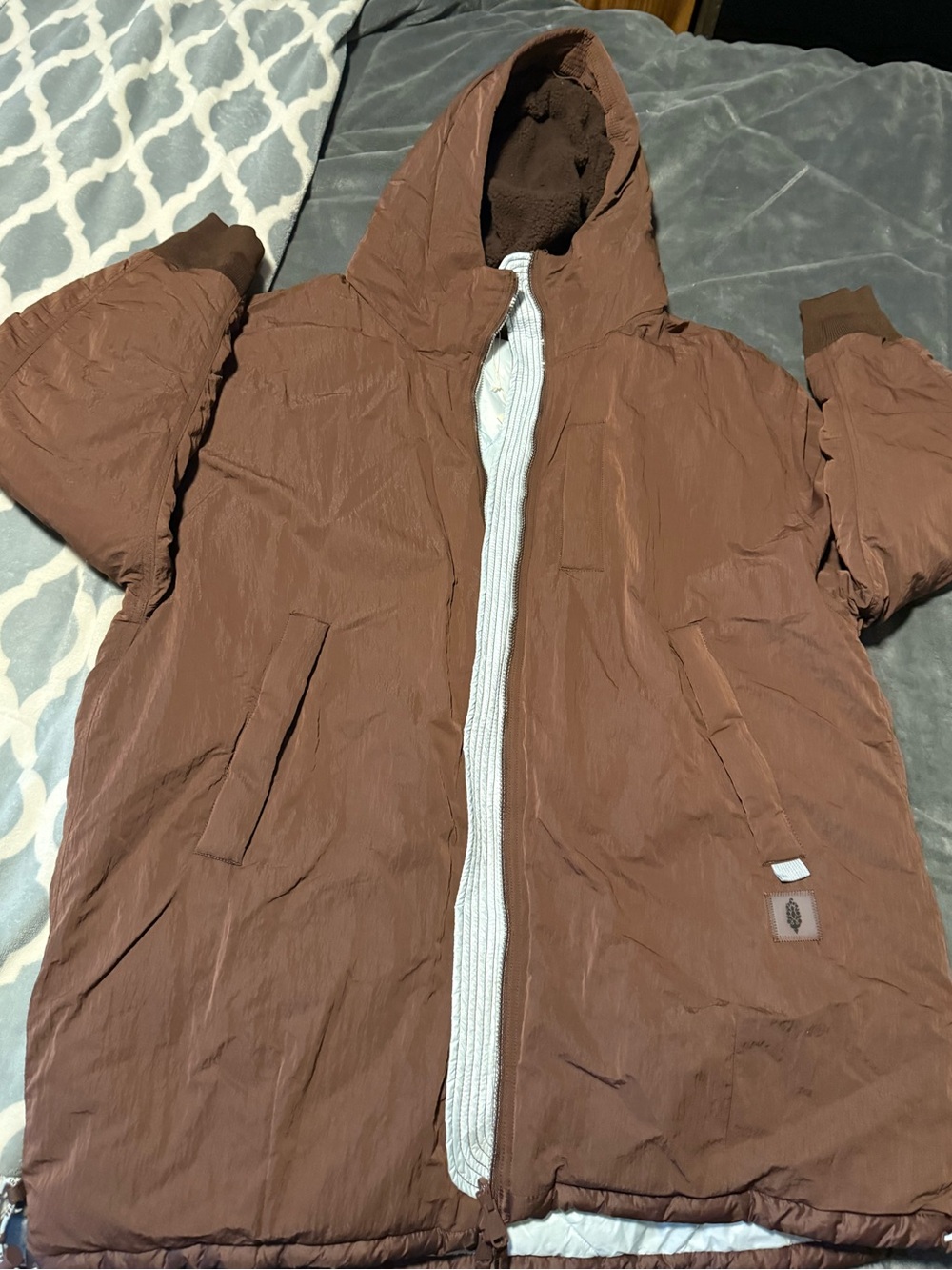 FP Movement brown puffer jacket with hood, size XL puffer #outerwear
